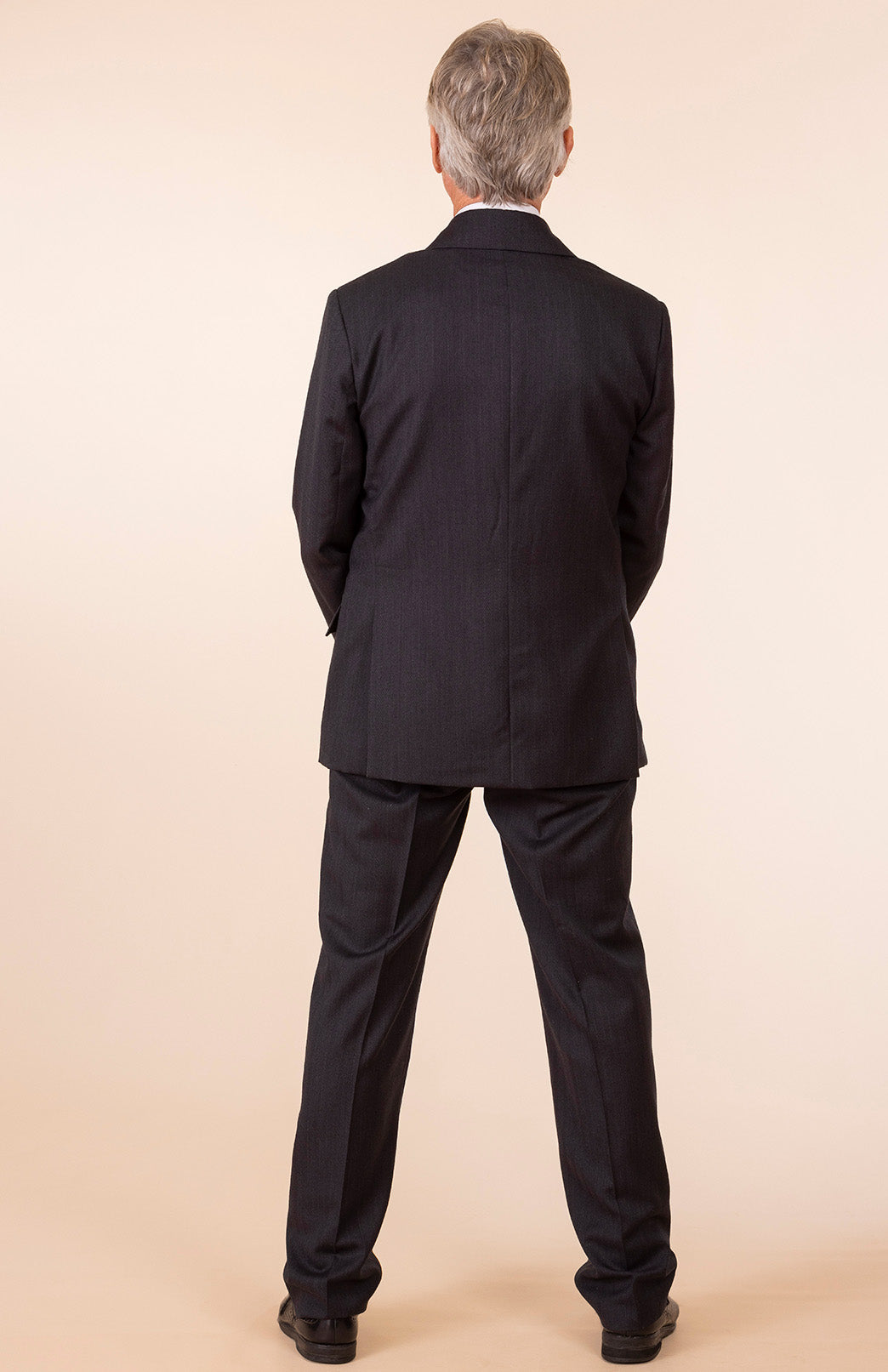 Obsidian Grey Herringbone Men's Superfine Merino Wool Herringbone Blazer Jacket with Silk Lining