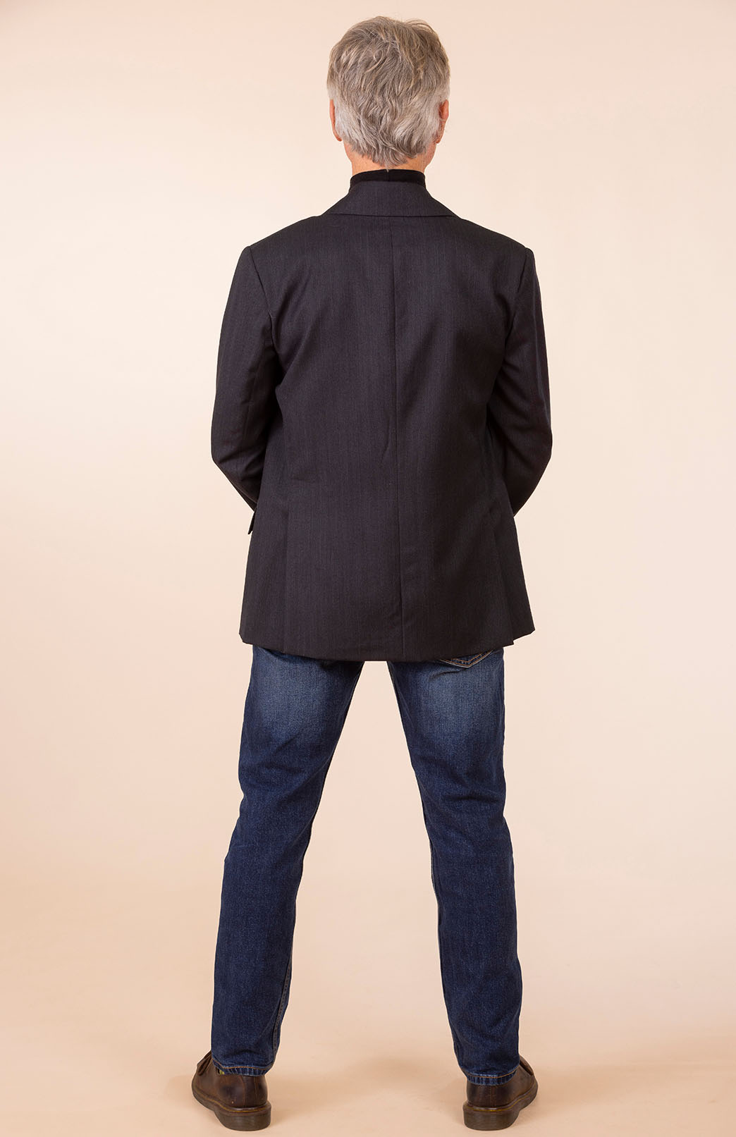 Obsidian Grey Herringbone Men's Superfine Merino Wool Herringbone Blazer Jacket with Silk Lining