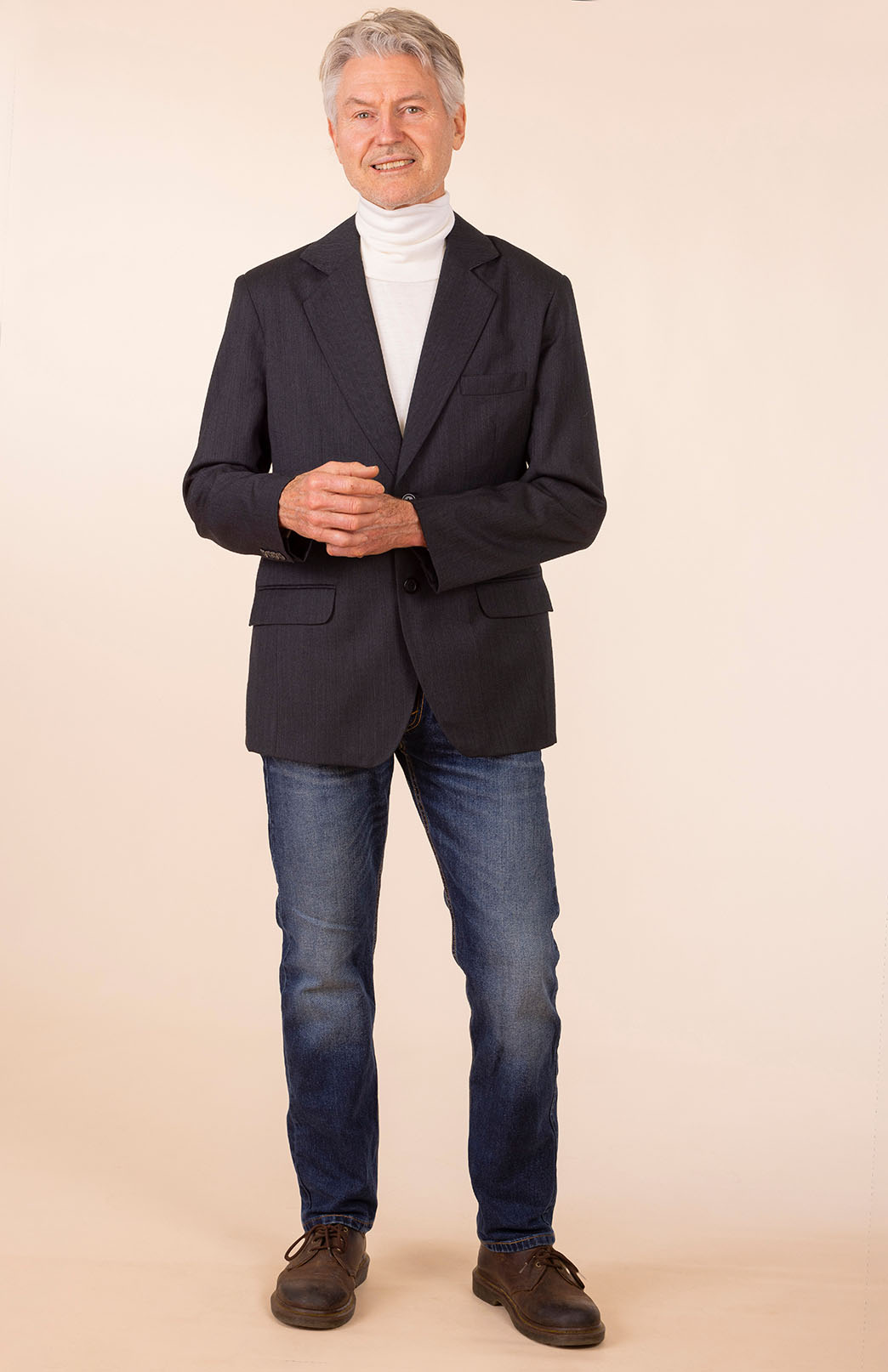 Obsidian Grey Herringbone Men's Superfine Merino Wool Herringbone Blazer Jacket with Silk Lining