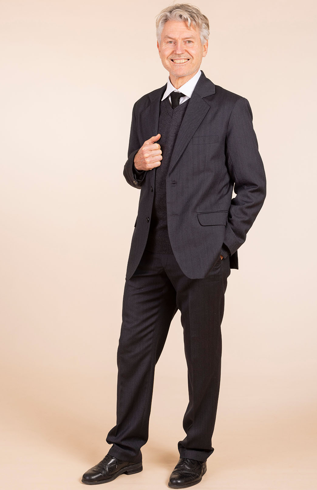 Obsidian Grey Herringbone Men's Superfine Merino Wool Herringbone Straight Leg Suit Pants 