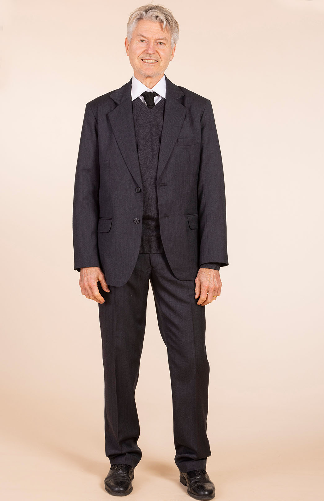 Obsidian Grey Herringbone Men's Superfine Merino Wool Herringbone Blazer Jacket with Silk Lining