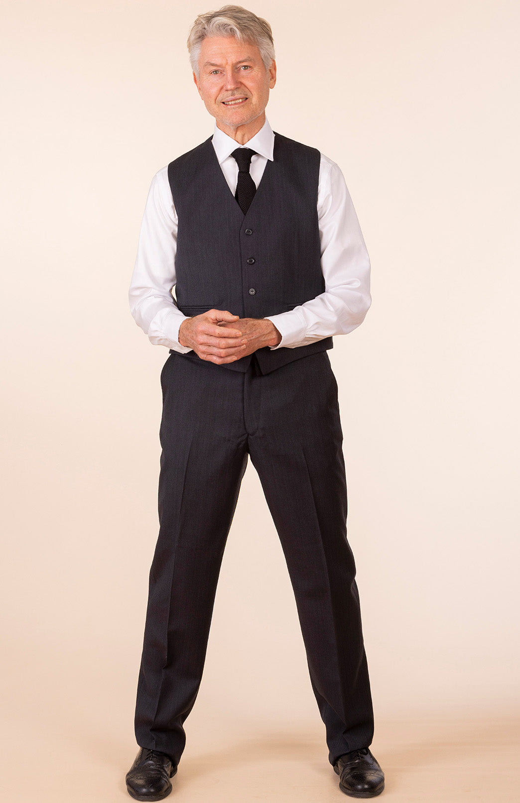 Obsidian Grey Herringbone Men's Superfine Merino Wool Herringbone Straight Leg Suit Pants 