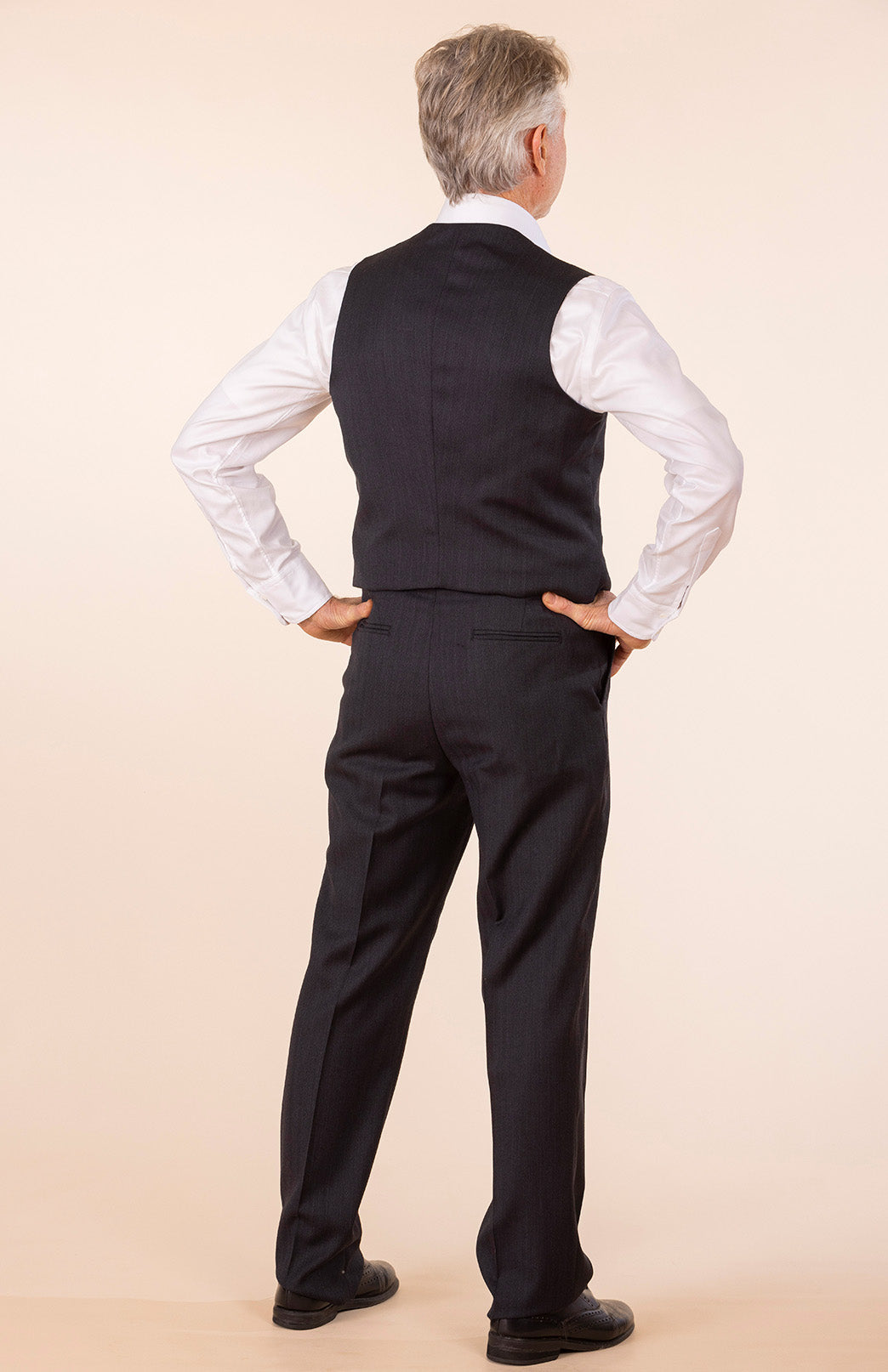 Obsidian Grey Herringbone Men's Superfine Merino Wool Herringbone Straight Leg Suit Pants 