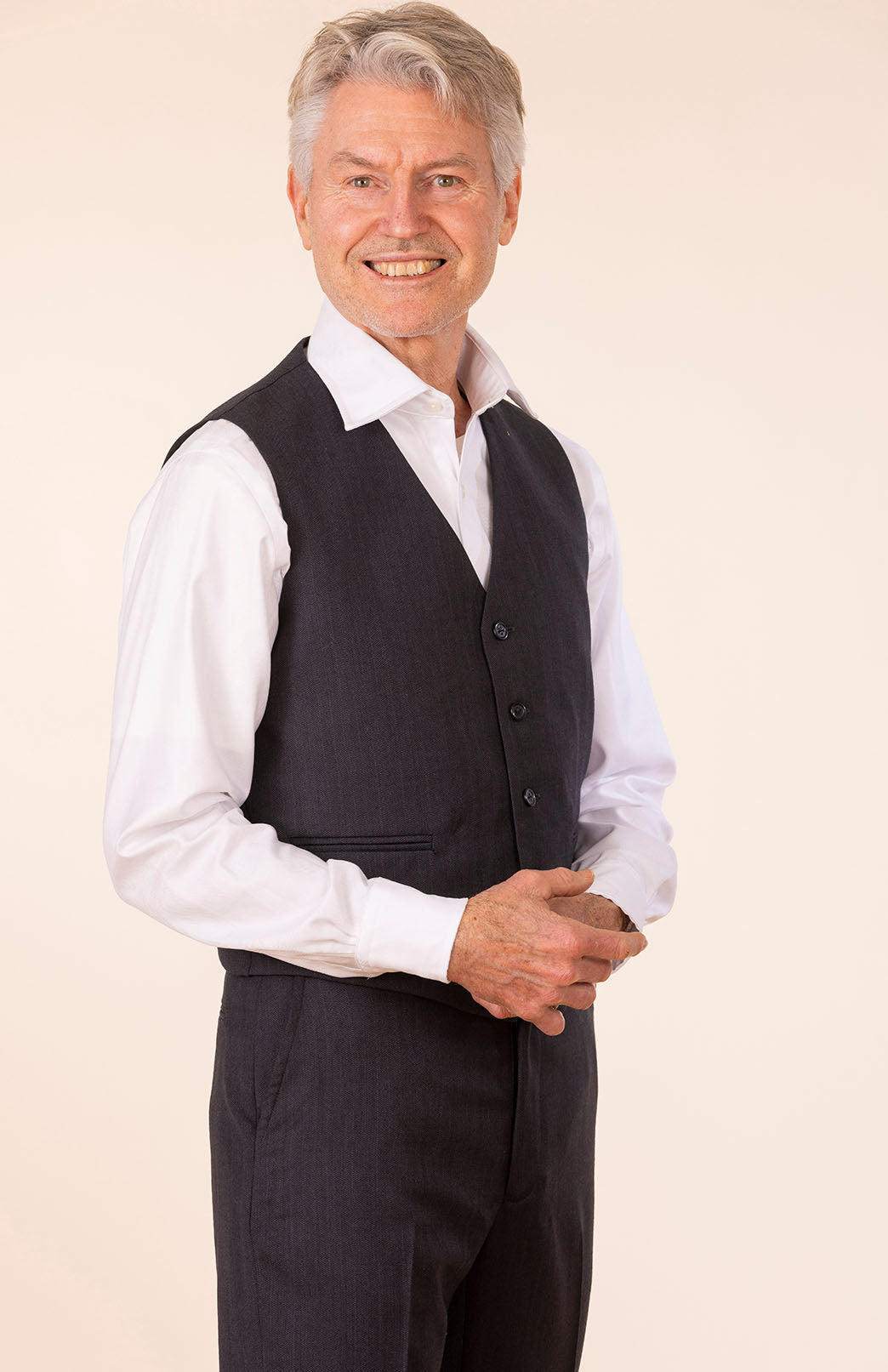 Obsidian Grey Herringbone Men's Superfine Merino Wool Herringbone Waistcoat with Silk Lining 