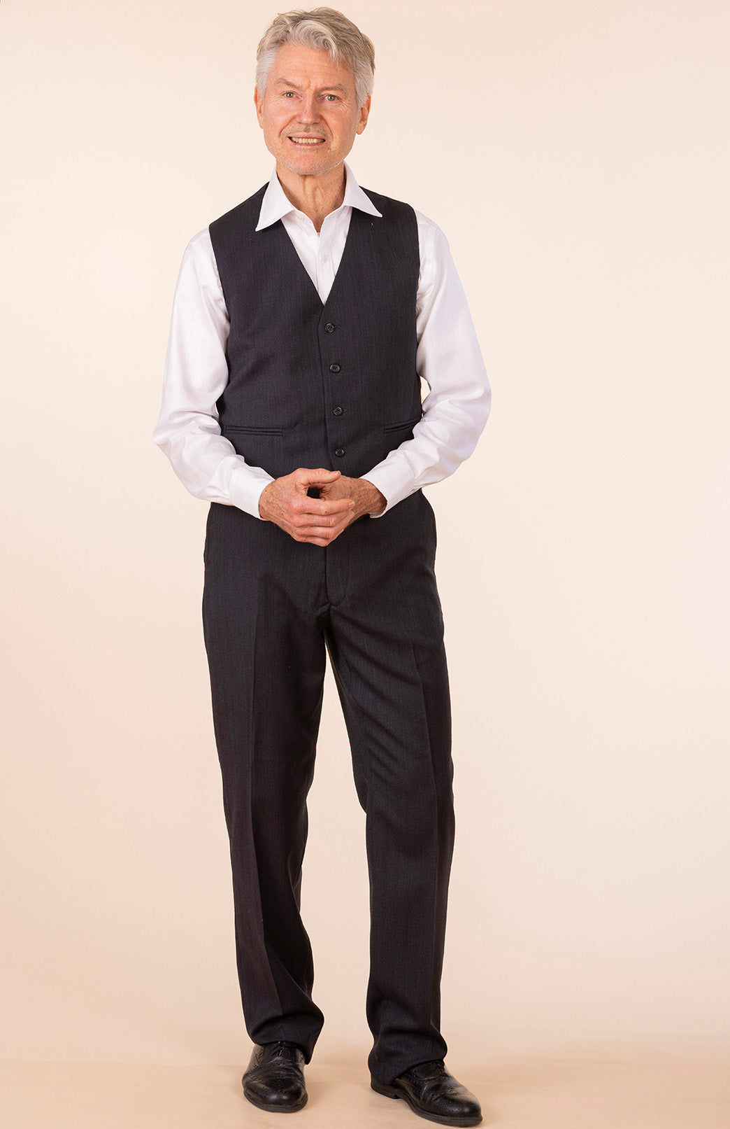 Obsidian Grey Herringbone Men's Superfine Merino Wool Herringbone Straight Leg Suit Pants 