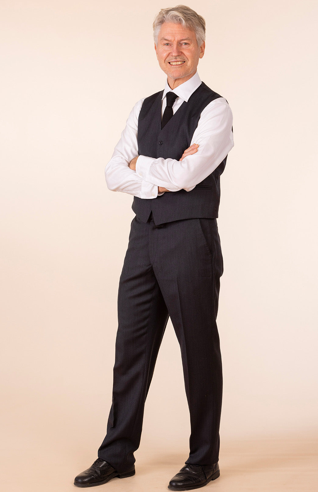 Obsidian Grey Herringbone Men's Superfine Merino Wool Herringbone Straight Leg Suit Pants 