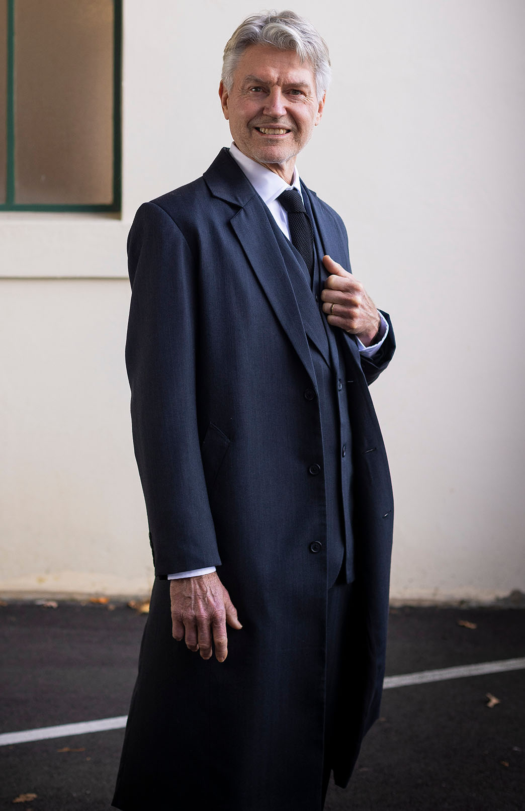 Obsidian Grey Herringbone Men's Superfine Merino Wool Herringbone Trench Coat