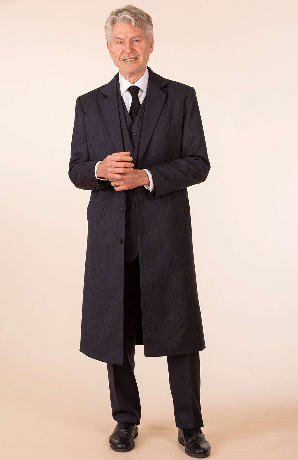 Obsidian Grey Herringbone Men's Superfine Merino Wool Herringbone Trench Coat
