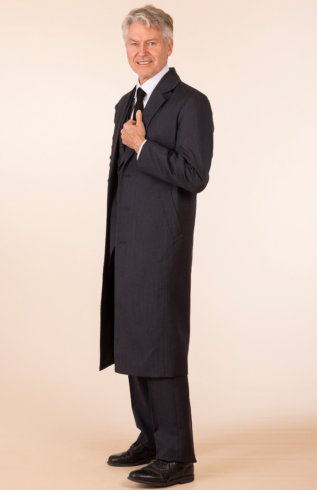 Obsidian Grey Herringbone Men's Superfine Merino Wool Herringbone Trench Coat