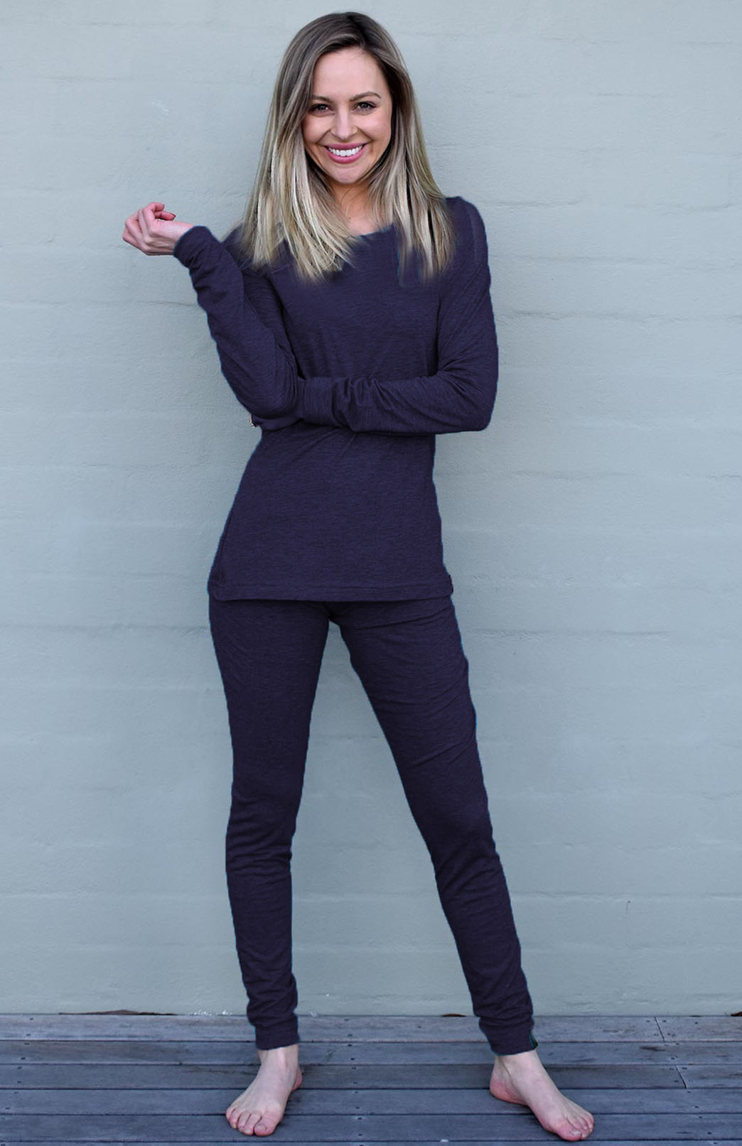 Navy Blue Women's Merino Wool Long Sleeve Relax Fit Pyjama Top