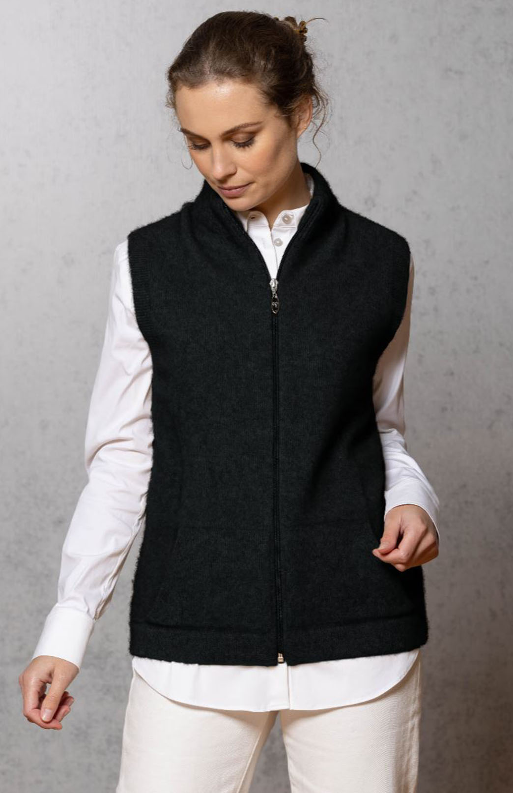 Charcoal Women's Merino &amp; Possum &amp; Silk Gilet Zip Vest