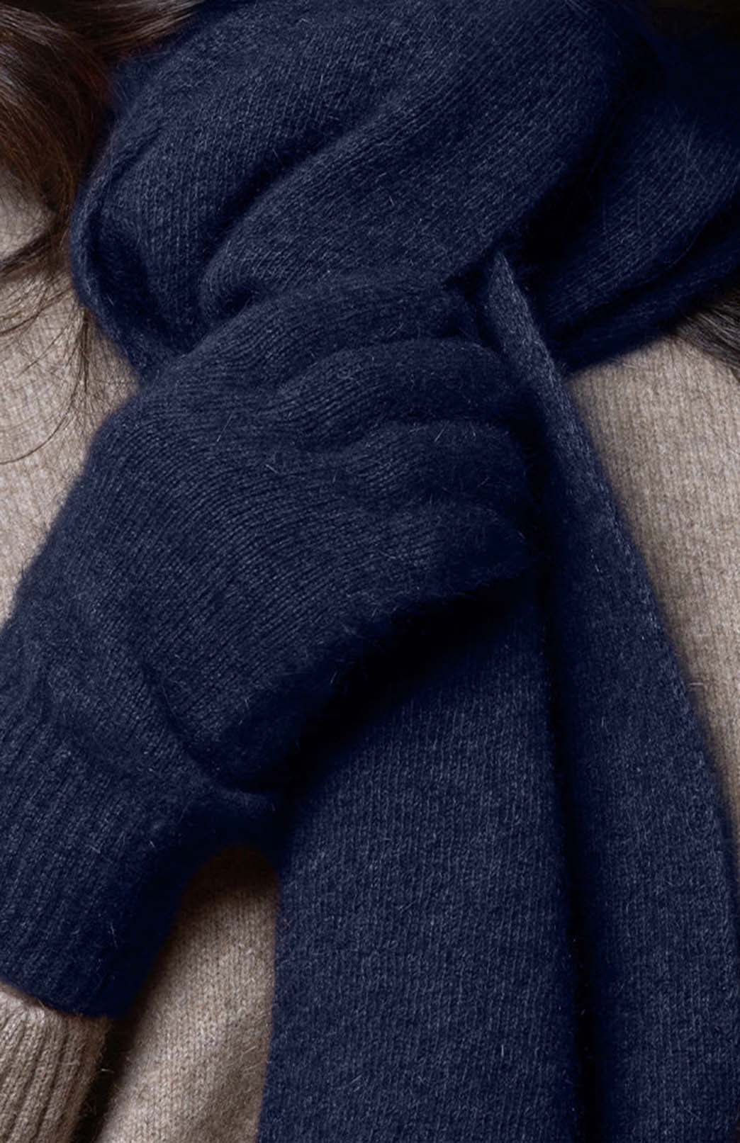Navy Blue Unisex Merino Wool &amp; Possum Fur Gloves 