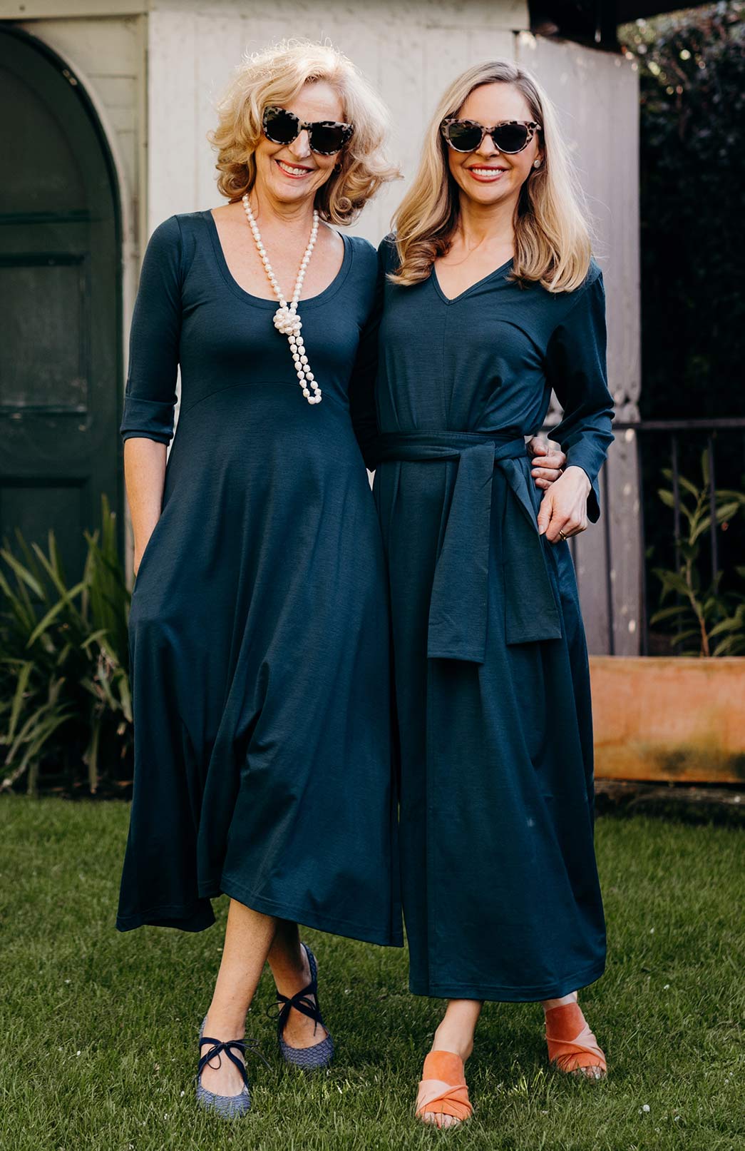 Deep Sea Green Women's Scoop Neck Empire Waist Merino Wool Midi Length Dress