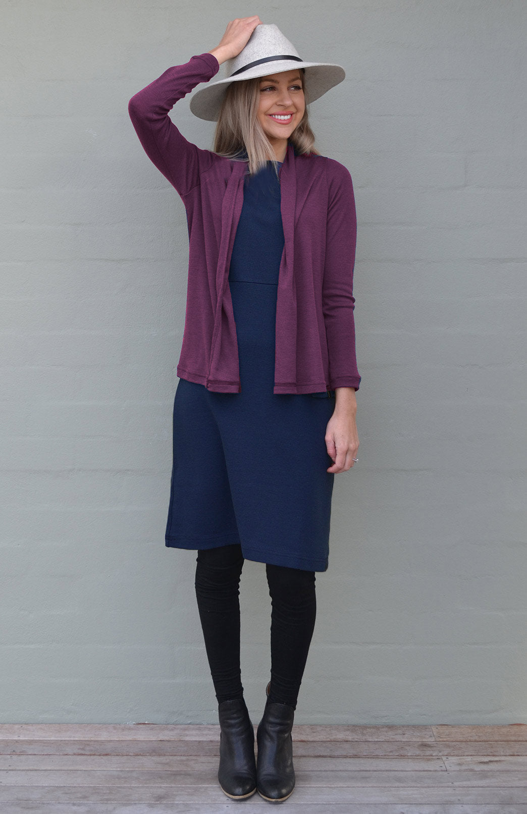 French Navy Blue Women's Merino Wool Sleeveless Straight Dress