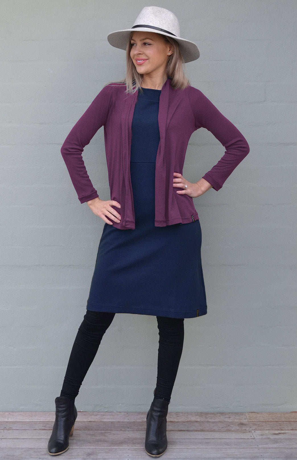 French Navy Blue Women's Merino Wool Sleeveless Straight Dress