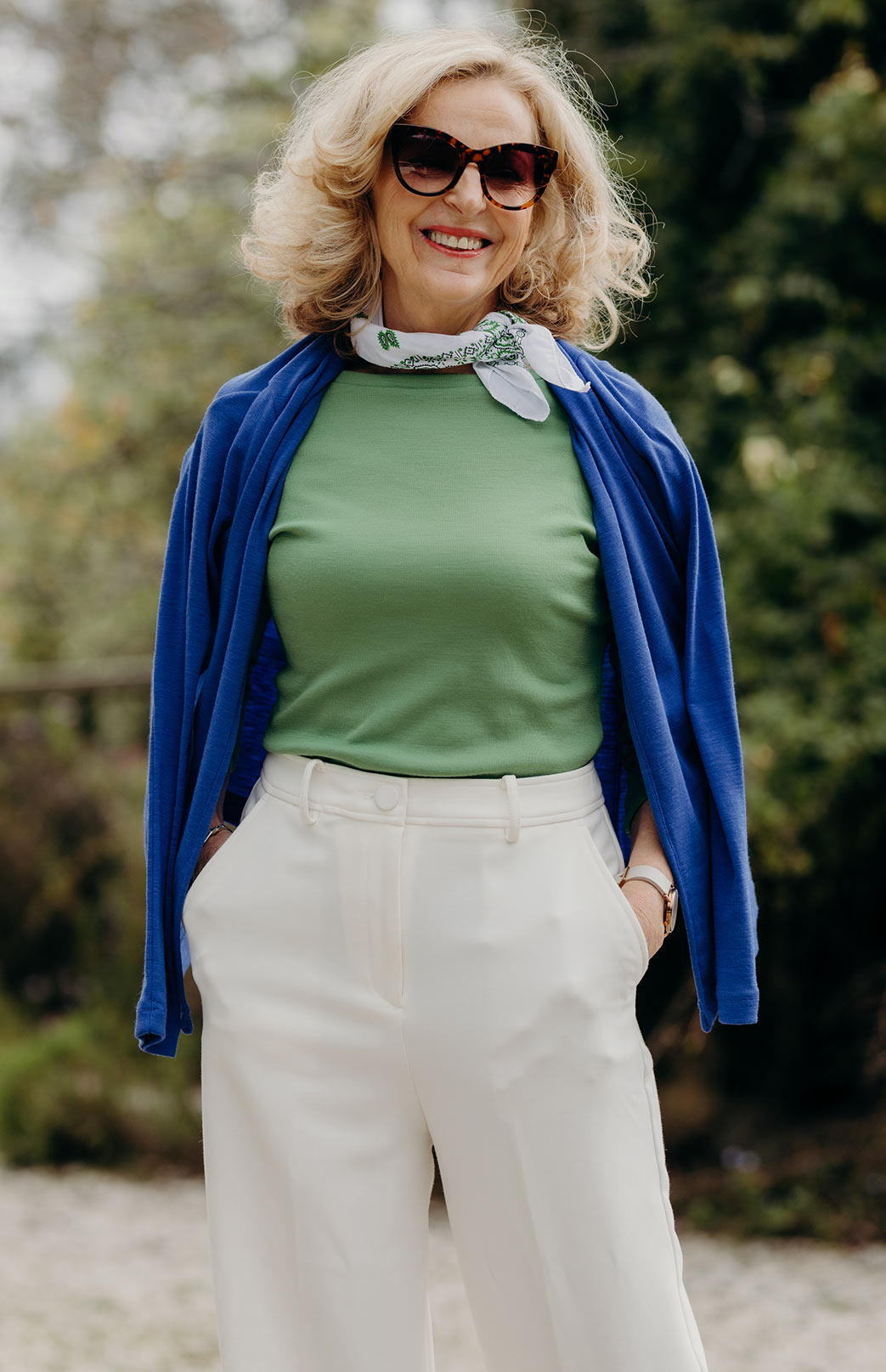 Pistachio Green Women's Merino Wool Slit Neck Top with 7/8 Sleeves