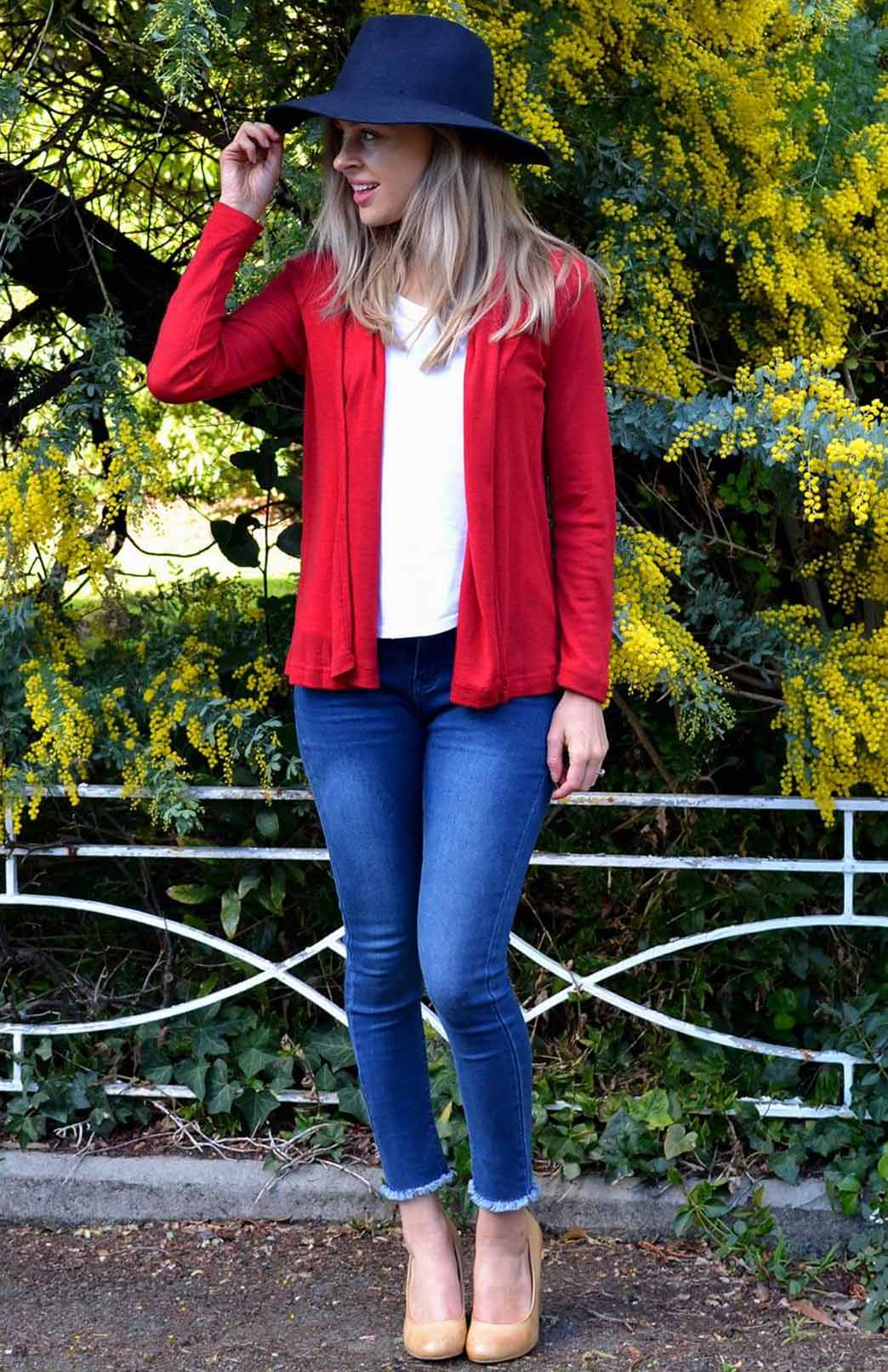 Chilli Red Women&#39;s Merino Wool Mini Drape Cardigan

