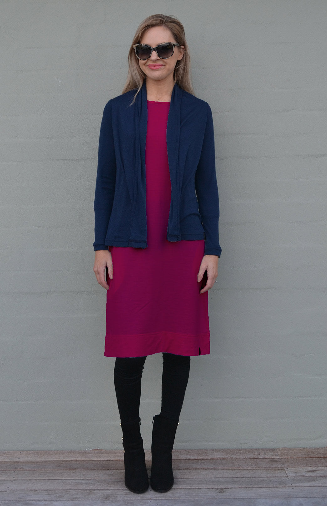 Magenta Women's Merino Wool Shift Dress