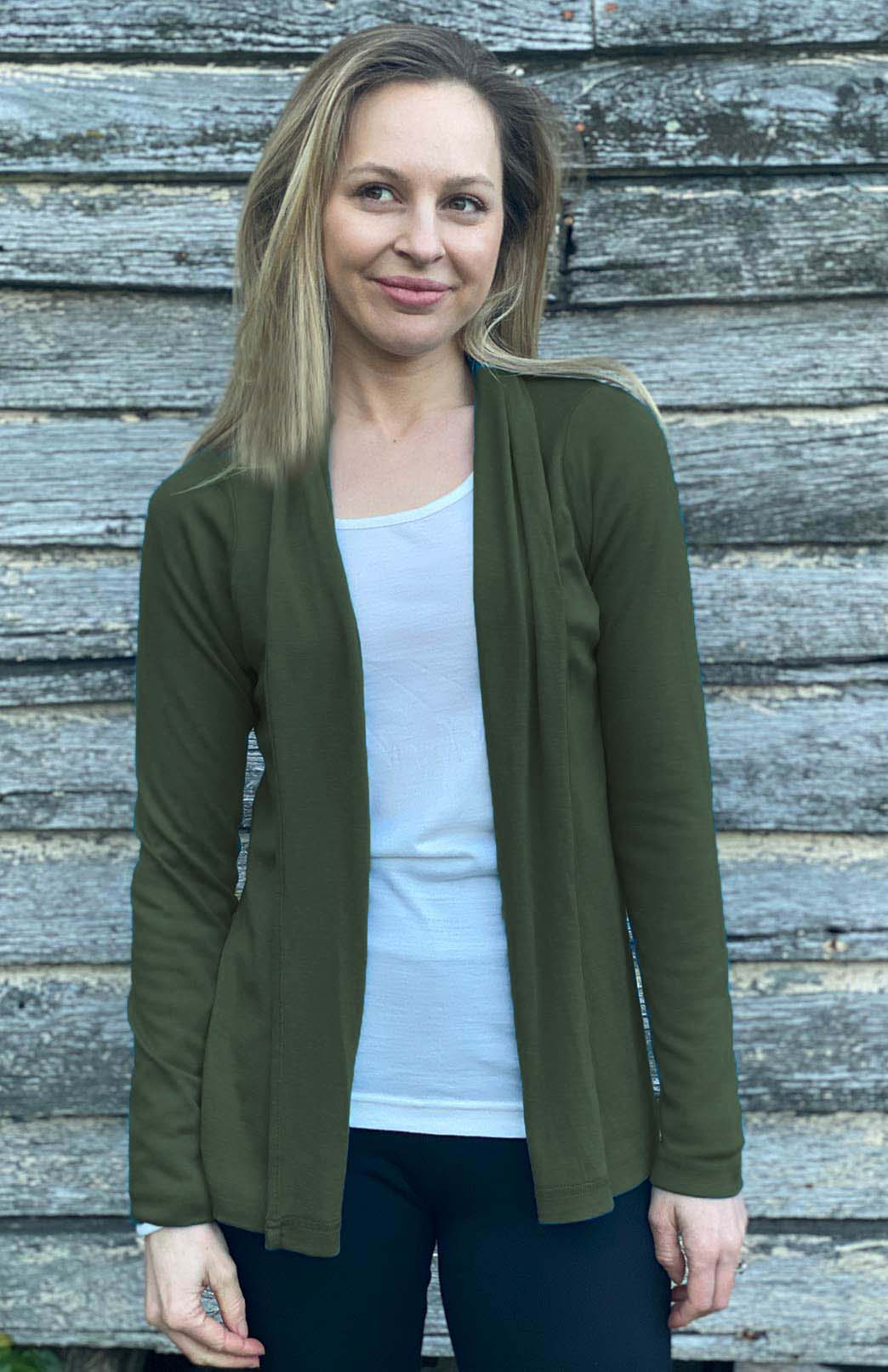 Kale Green Women&#39;s Merino Wool Mini Drape Cardigan
