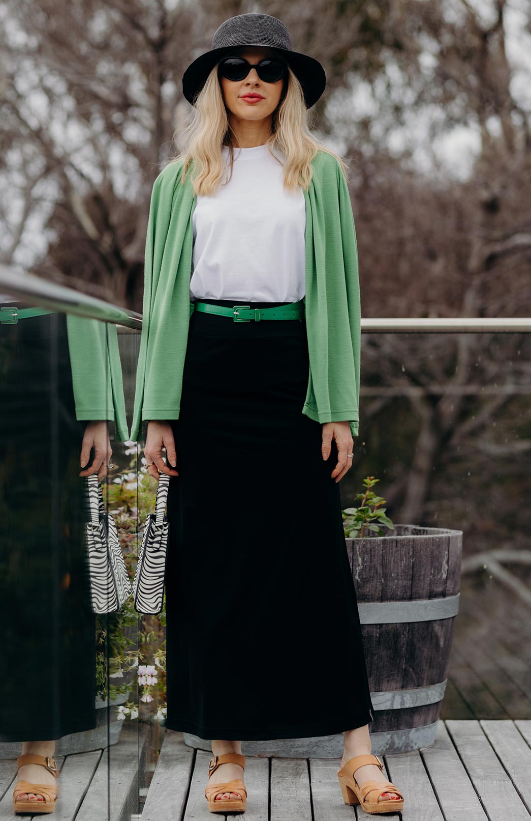 Black Women's Merino Wool Midweight A-Line Midi Skirt