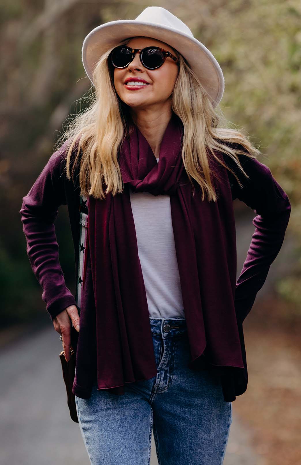 Burgundy Red Women's Merino Wool Plain Scarf