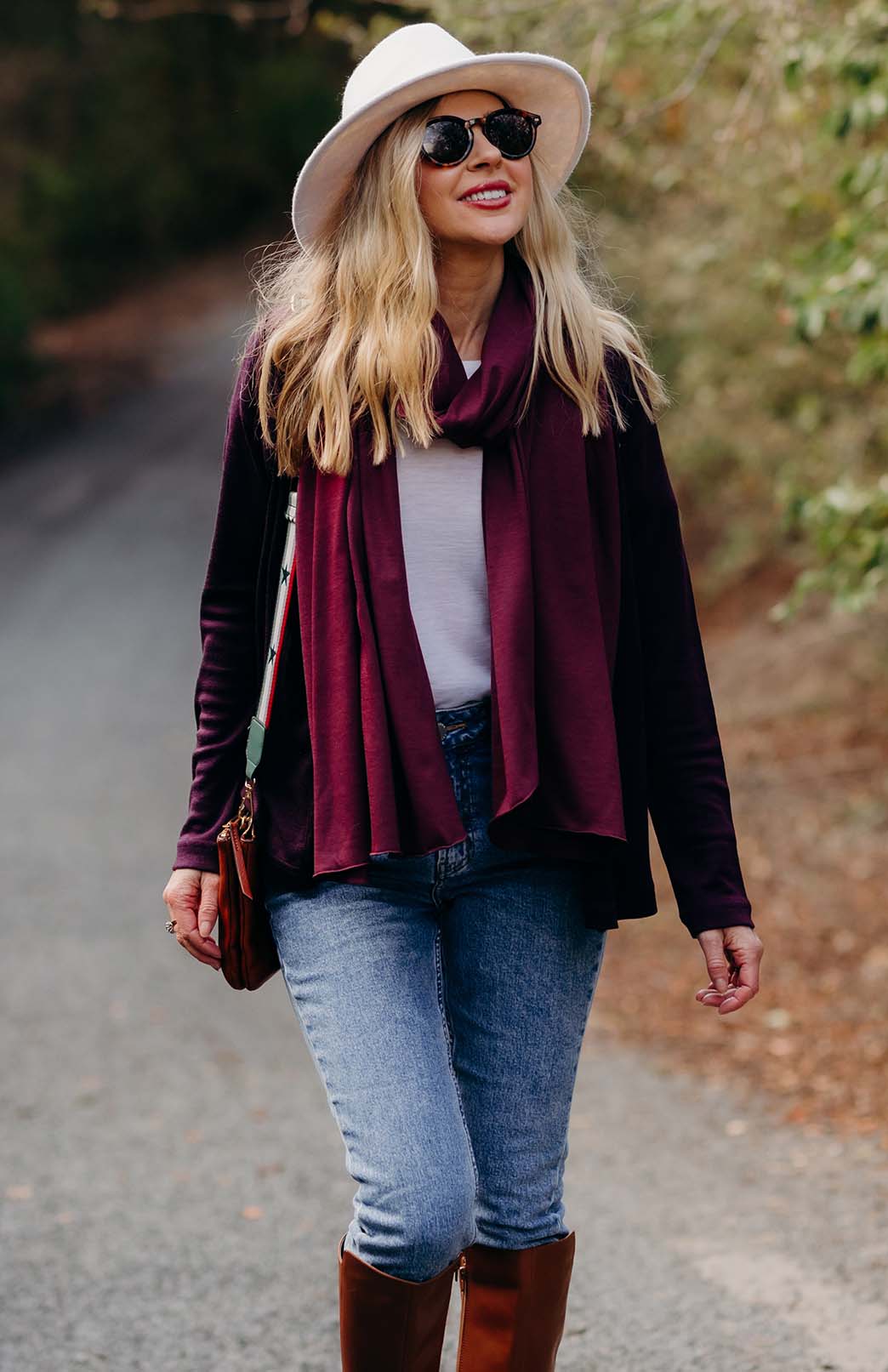 Burgundy Red Women's Merino Wool Plain Scarf