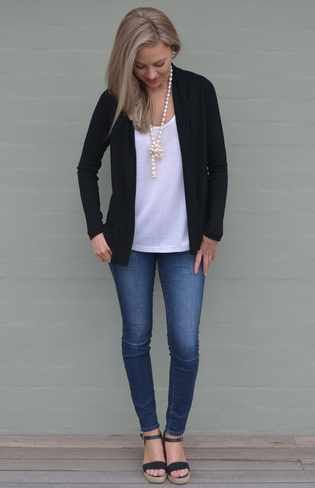 Black Women's Merino Wool Mini Drape Cardigan