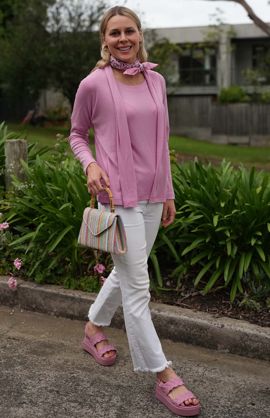 Crocus Pink Women's Merino Wool Mini Drape Cardigan