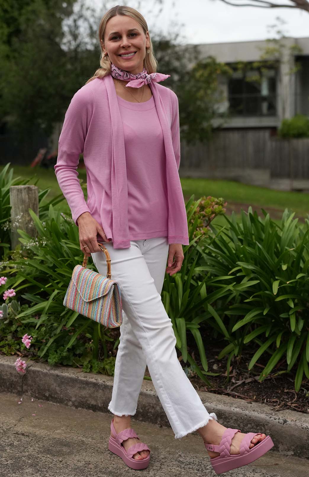 Crocus Pink Women's Merino Wool Mini Drape Cardigan