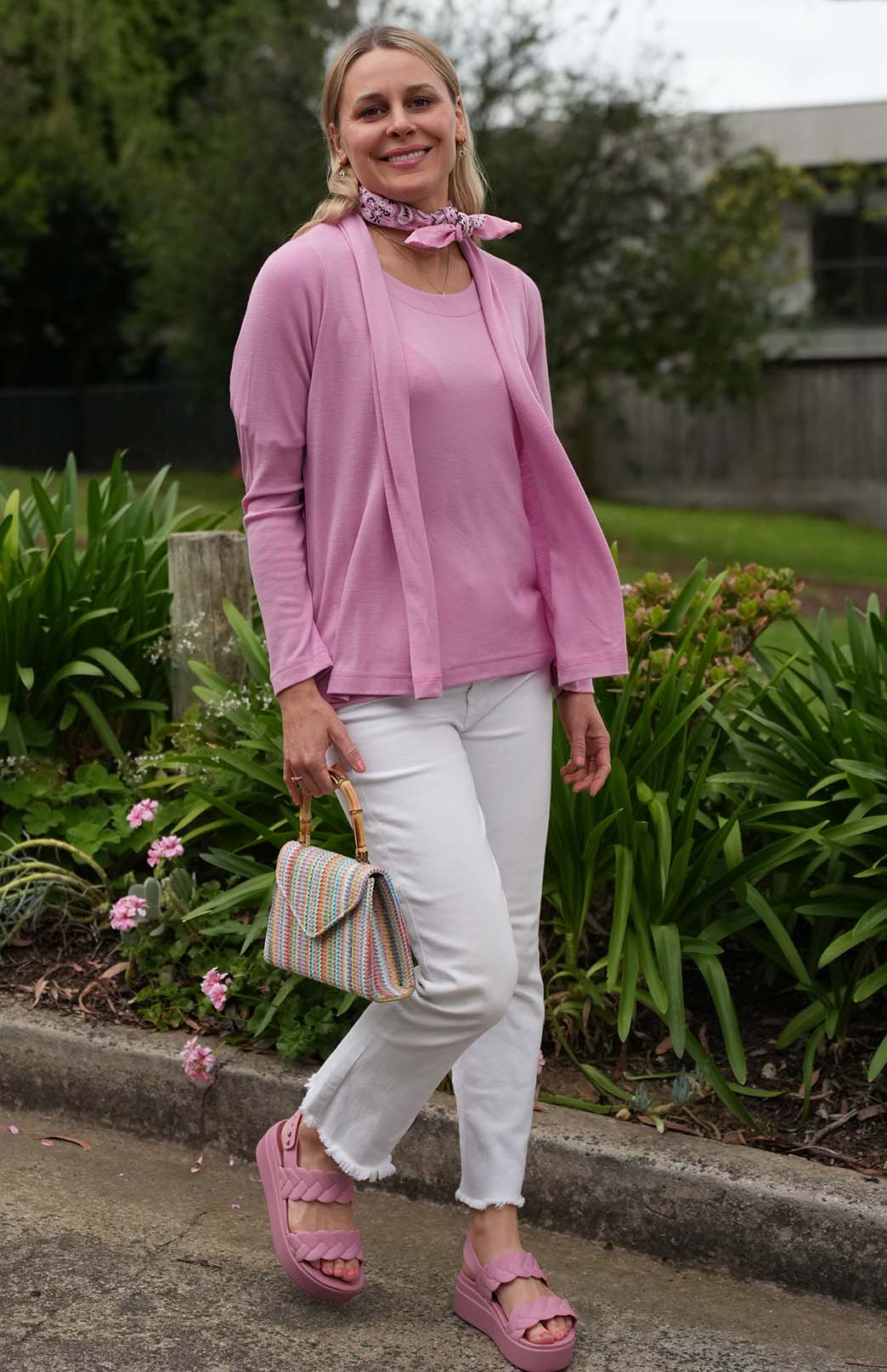 Crocus Pink Women's Merino Wool Mini Drape Cardigan