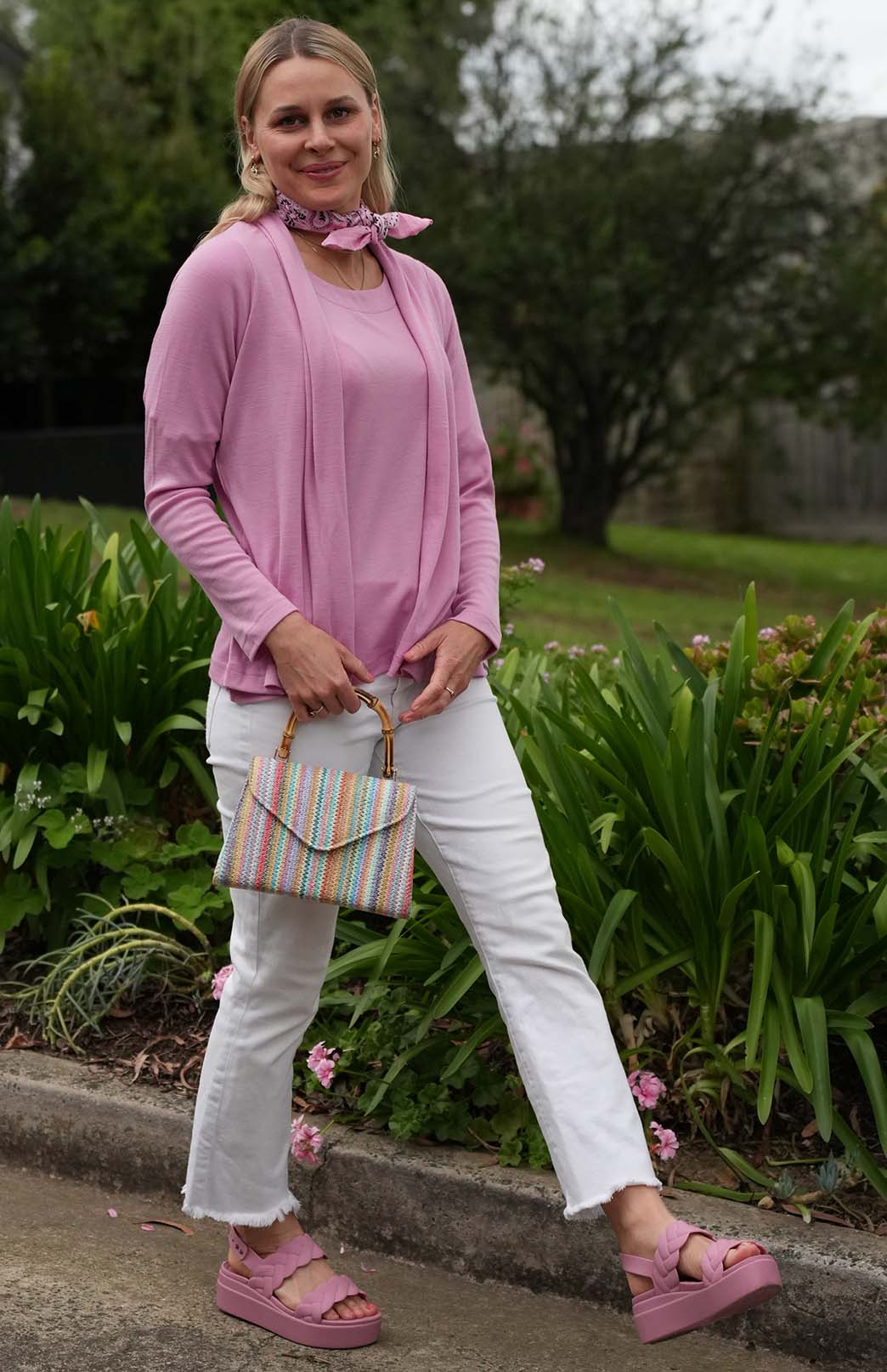 Crocus Pink Women's Merino Wool Mini Drape Cardigan