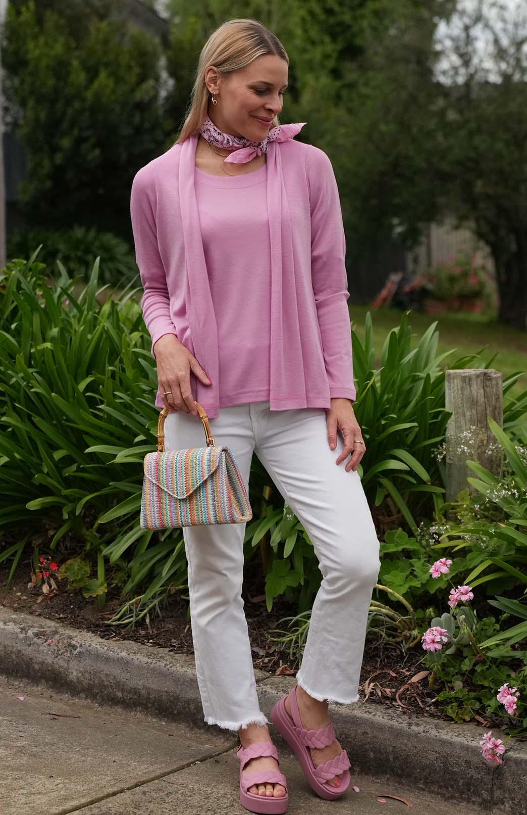 Crocus Pink Women's Merino Wool Mini Drape Cardigan