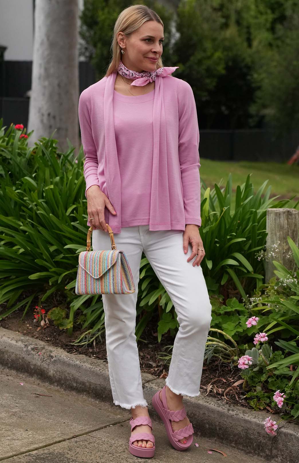 Crocus Pink Women&#39;s Merino Wool Mini Drape Cardigan
