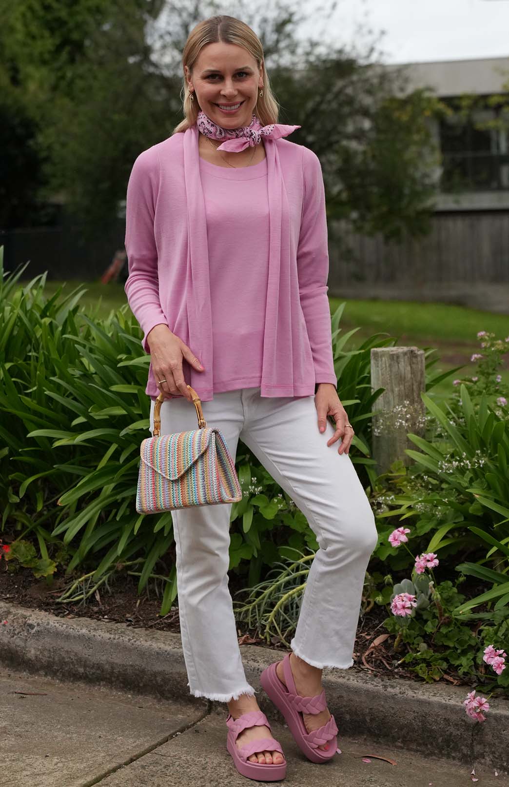 Crocus Pink Women's Merino Wool Mini Drape Cardigan