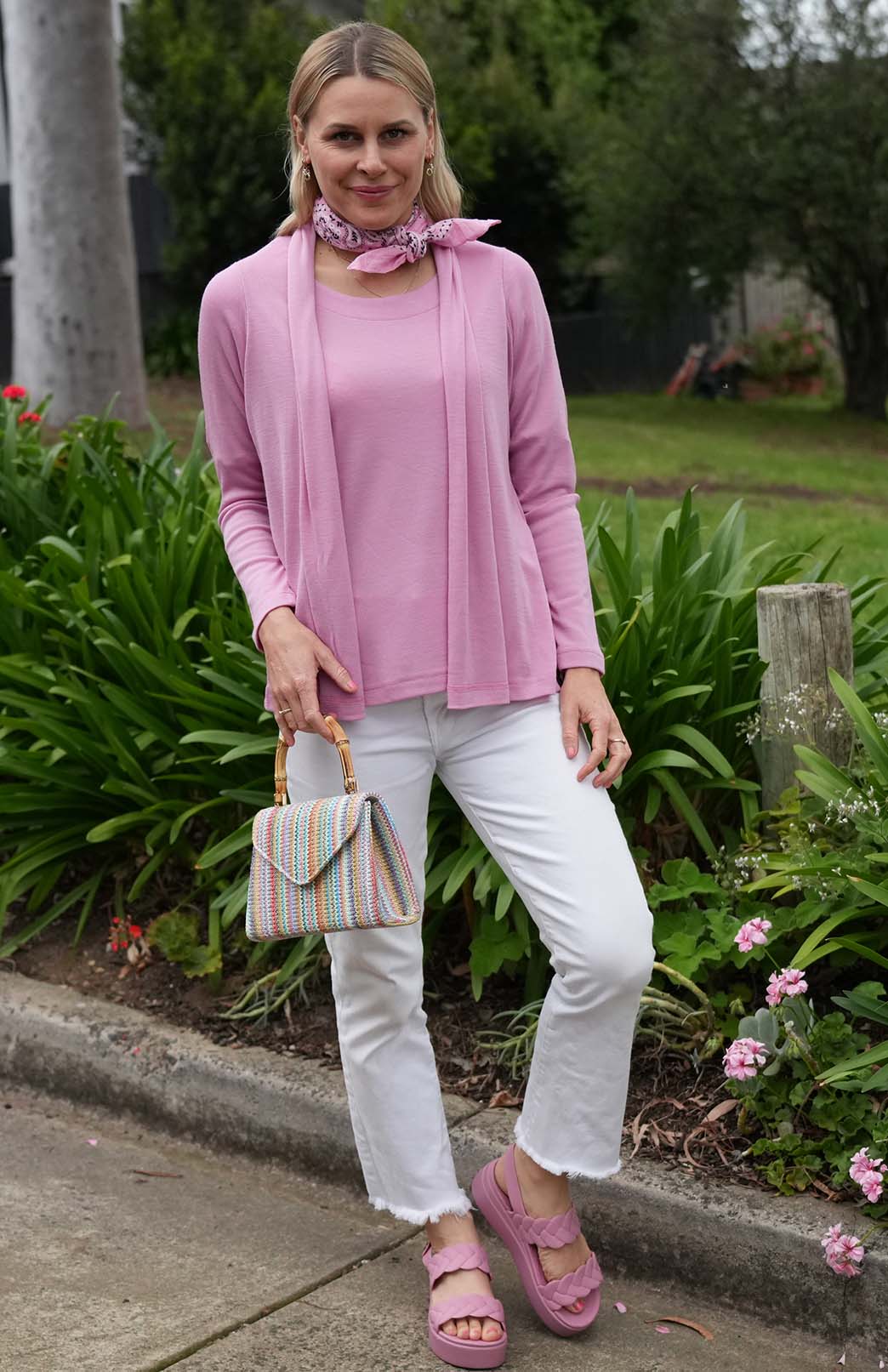 Crocus Pink Women's Merino Wool Mini Drape Cardigan