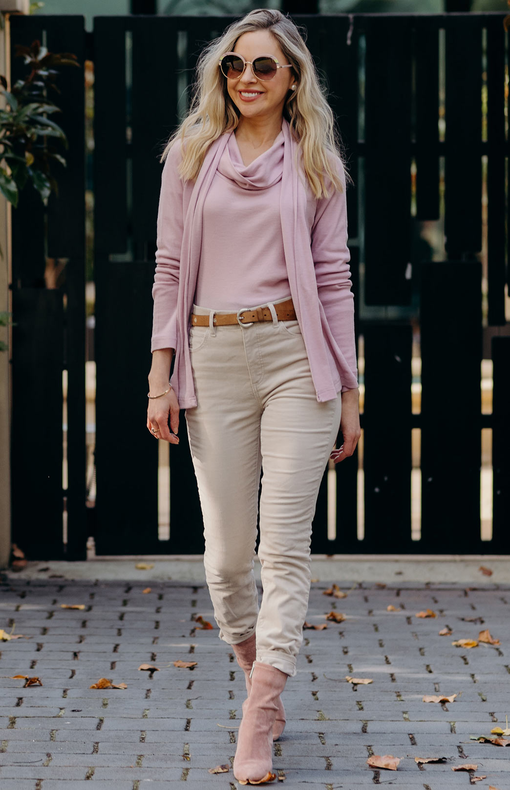 Dusty Pink Women's Merino Wool Long Sleeve Cowl Neck Top