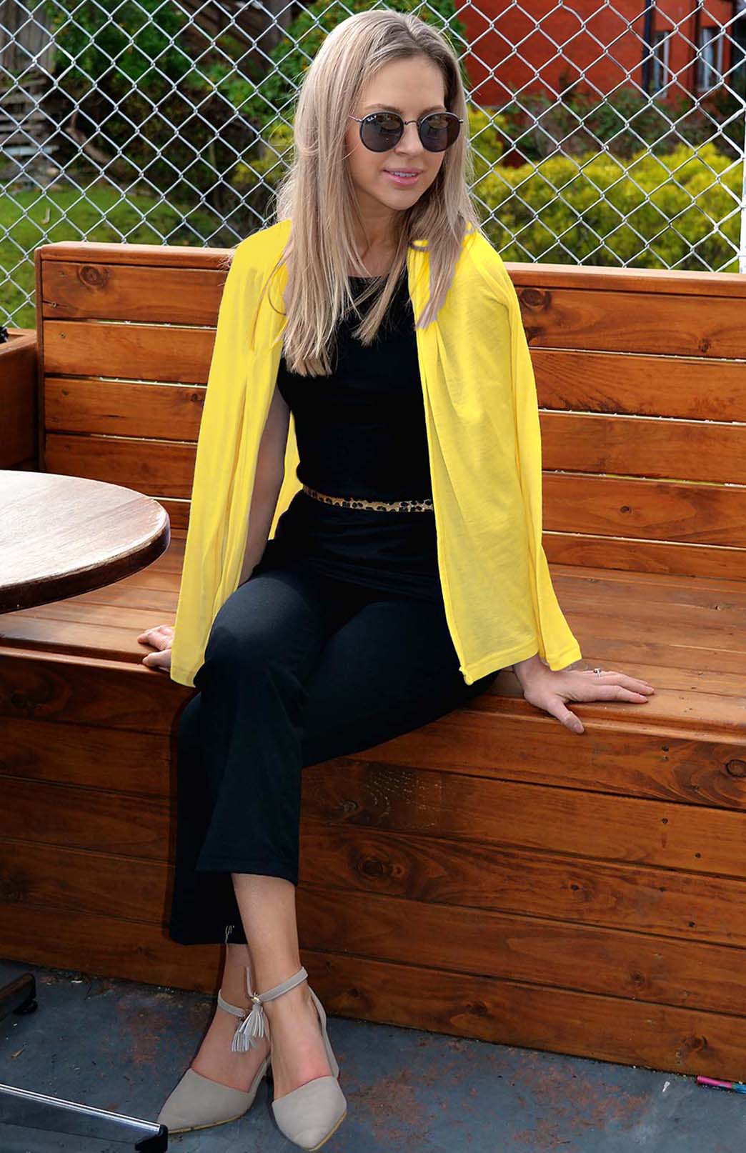 Lemon Zest Yellow Women's Merino Wool Mini Drape Cardigan