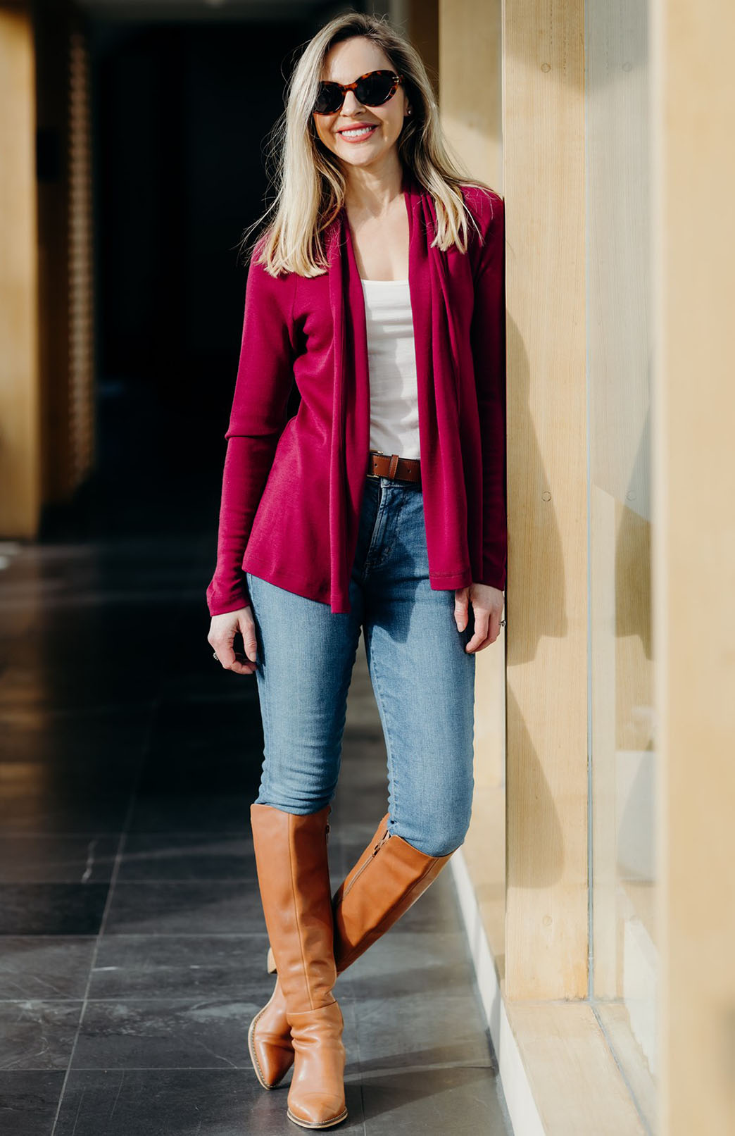 Magenta Women&#39;s Merino Wool Mini Drape Cardigan
