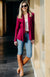 Magenta Women&#39;s Merino Wool Mini Drape Cardigan
