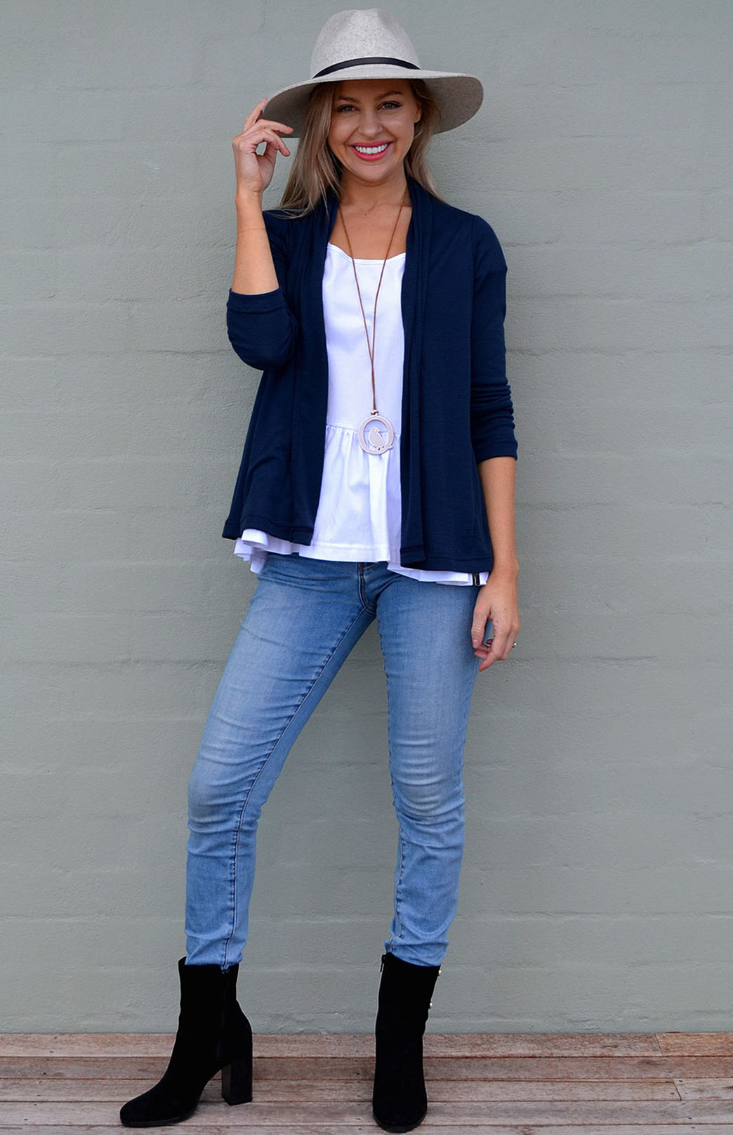 Navy Blue Women's Merino Wool Mini Drape Cardigan
