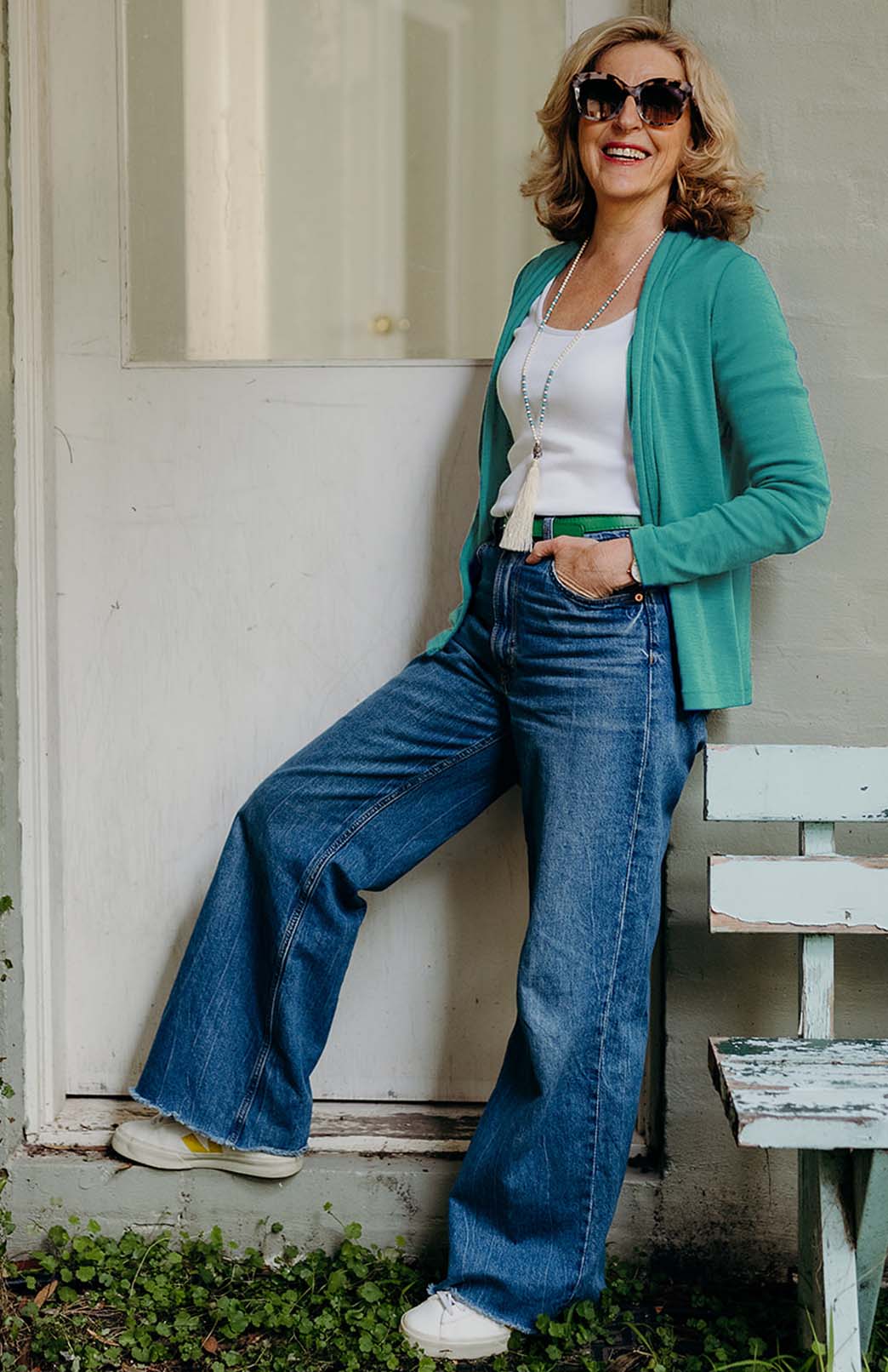 Verde Jade Green Women's Merino Wool Mini Drape Cardigan