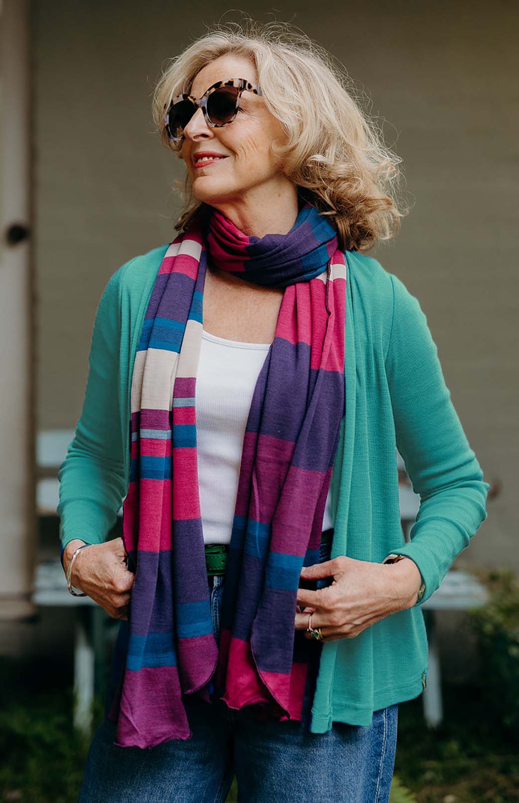 Verde Jade Green Women's Merino Wool Mini Drape Cardigan