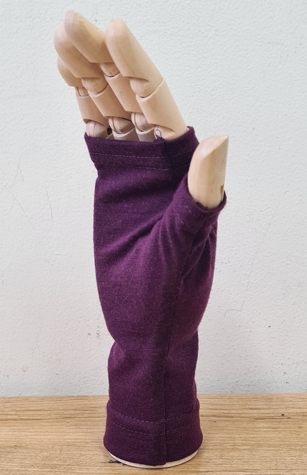 Aubergine Purple Merino Wool Thermal Fingerless Mittens