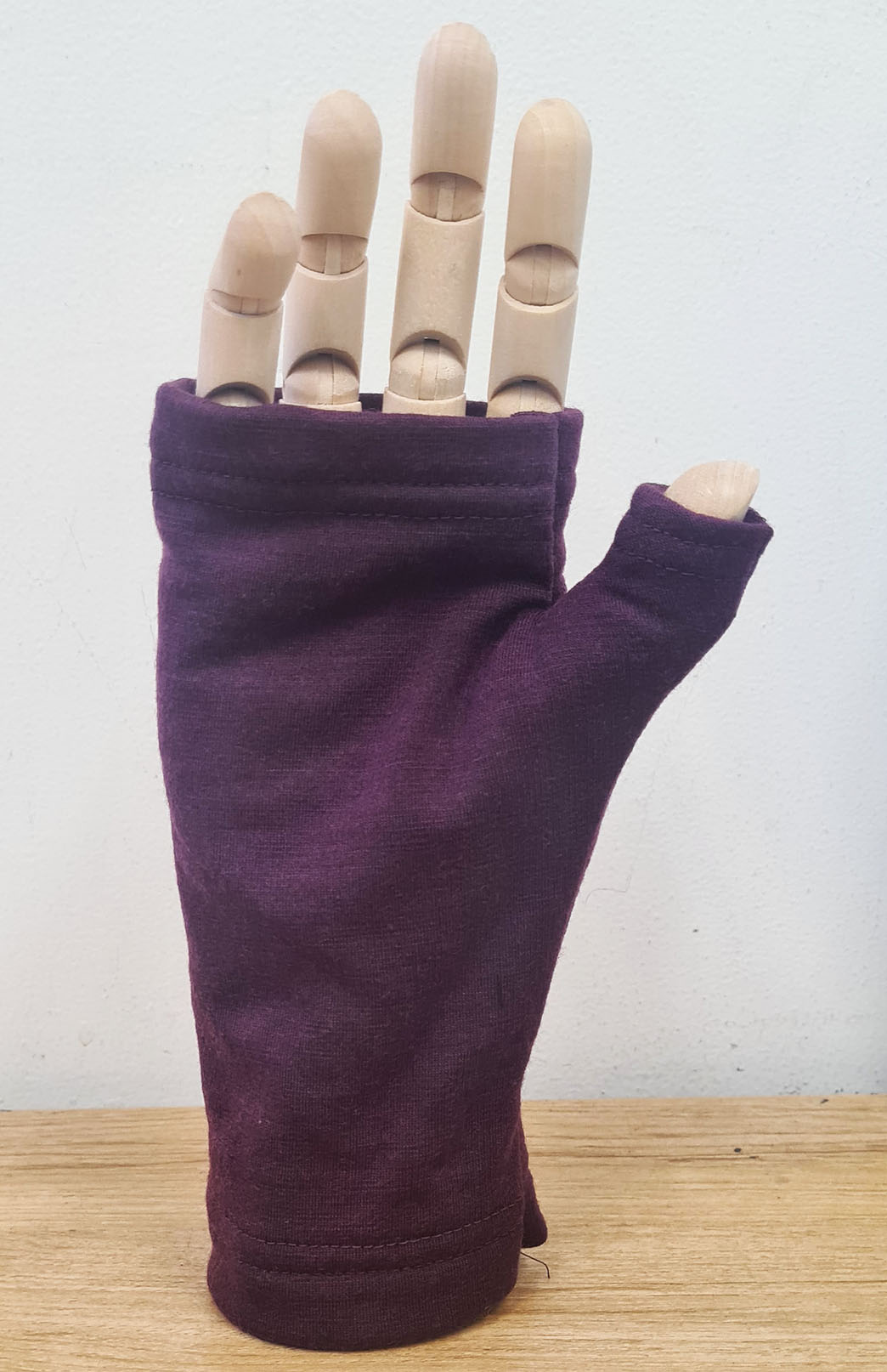 Aubergine Purple Fleece Merino Wool Thermal Fingerless Mittens