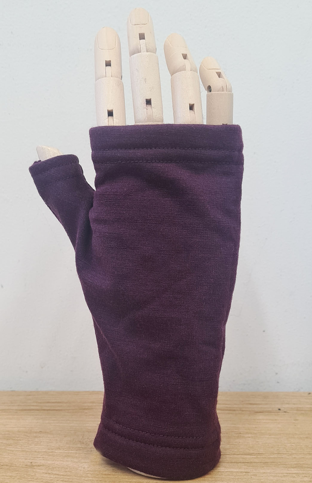 Aubergine Purple Fleece Merino Wool Thermal Fingerless Mittens