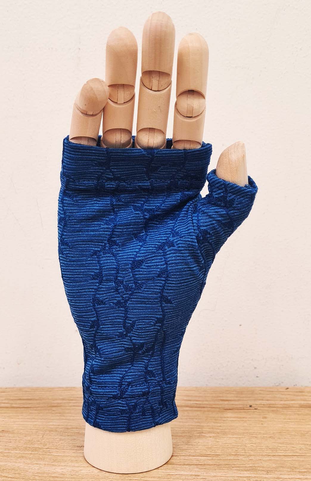 Azure Blue Vine Merino Wool Thermal Fingerless Mittens