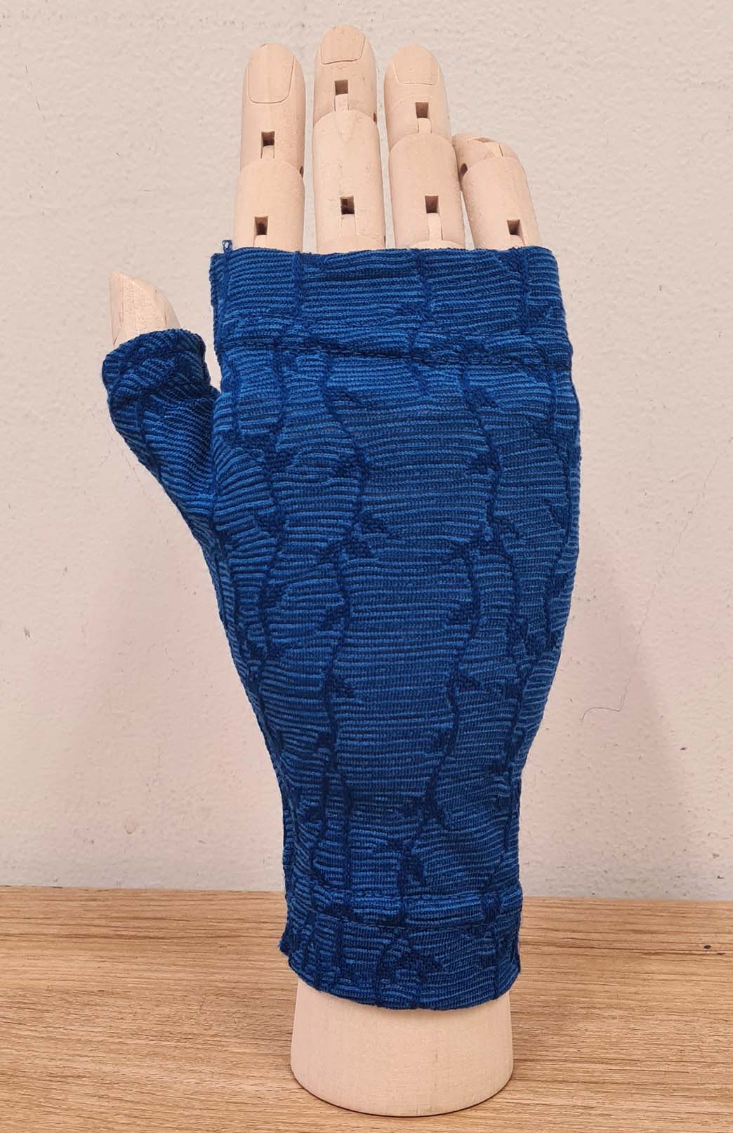 Azure Blue Vine Merino Wool Thermal Fingerless Mittens
