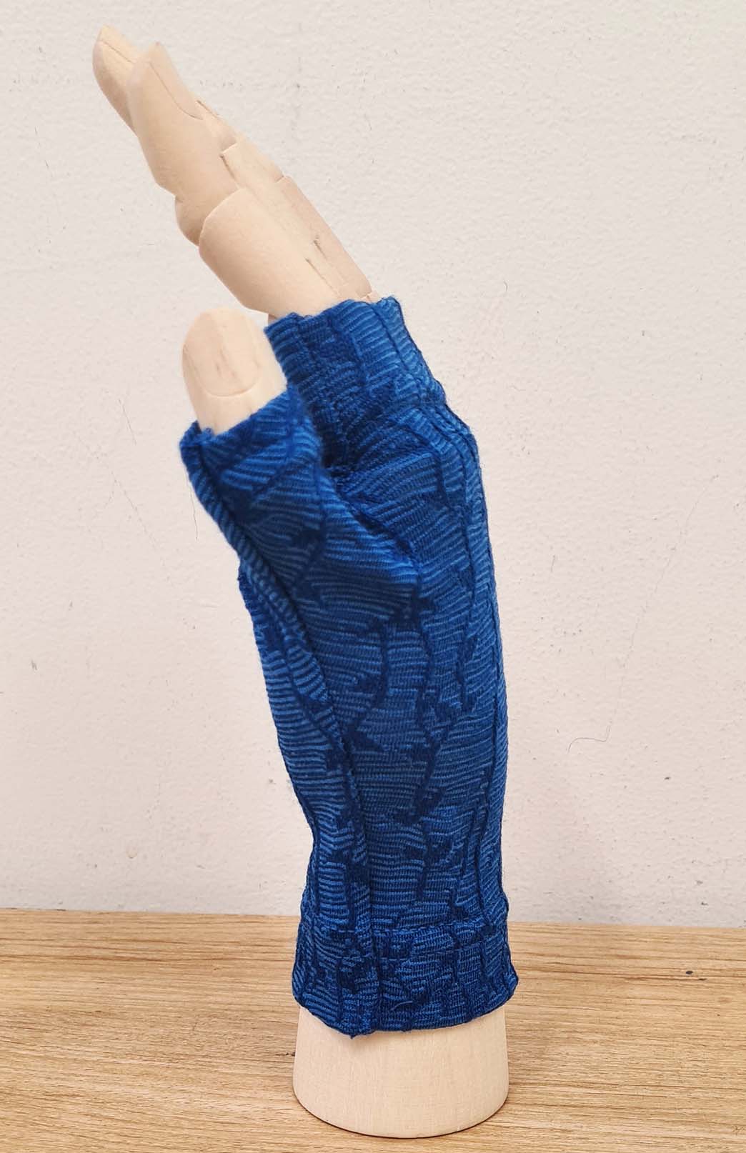 Azure Blue Vine Merino Wool Thermal Fingerless Mittens