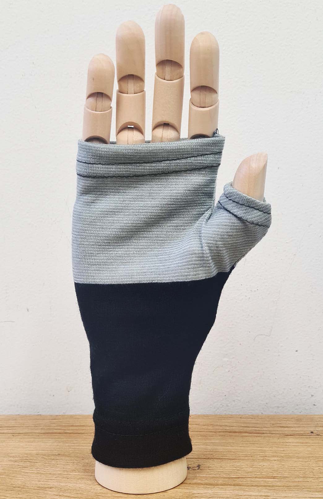 Black Multi Stripe Merino Wool Thermal Fingerless Mittens