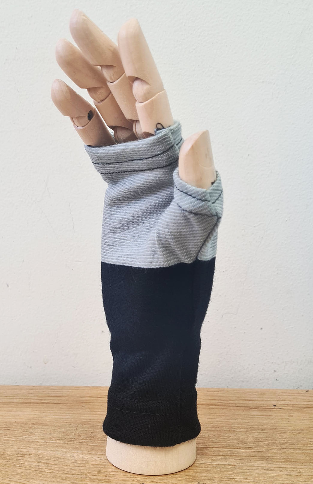 Black Multi Stripe Merino Wool Thermal Fingerless Mittens